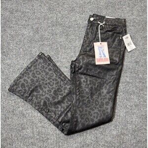 YMI Girl Size 12 Taylor Flare Fit Pants Stretch Black Leopard NEW